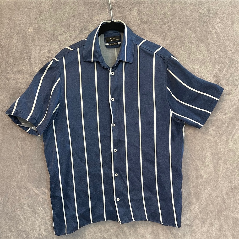 Zara Blue/White Striped Button up short sleeve